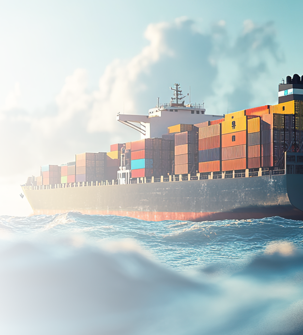 Container vessel carrying international cargo