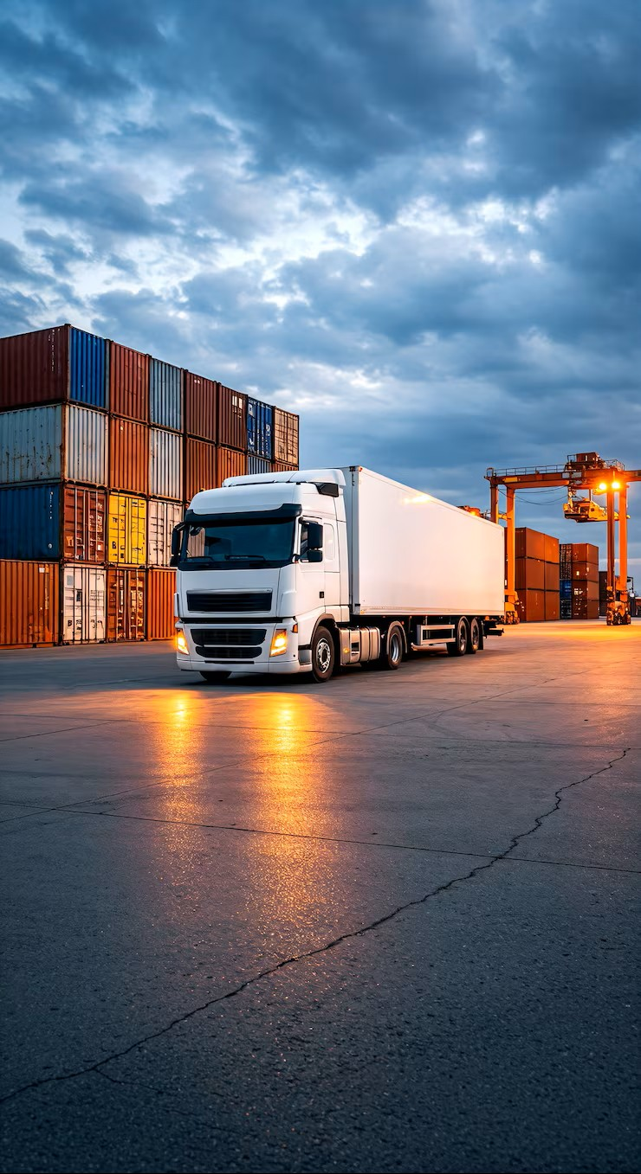 Freight forwarding truck at a container terminal